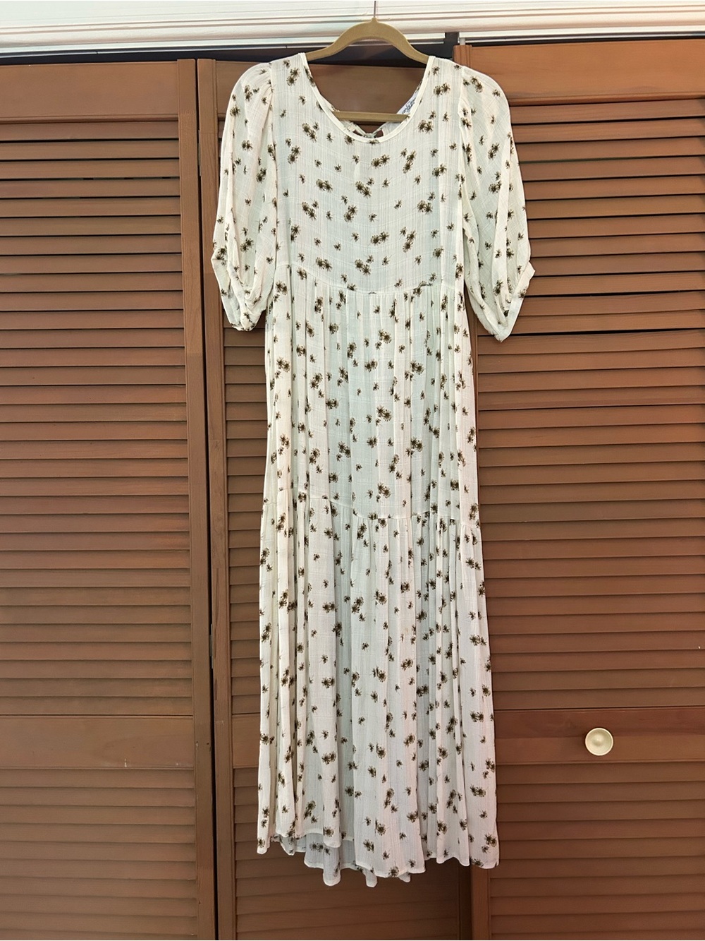 Carly Jean Los Angeles Cream Maxi Dress with Brown Floral Print